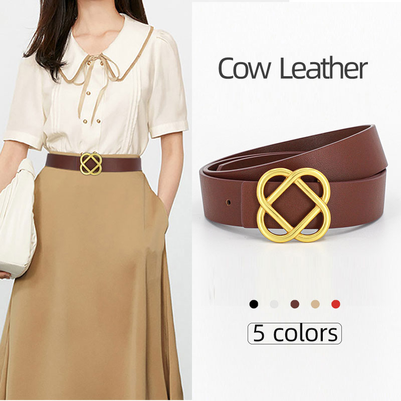 Cow Leather Women's Fashion Belts Design Flower Smooth Buckle Belt