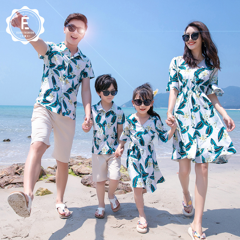 EF family clothes set clothing mom and daughter matching clothes Short sleeve shirt khaki slacks dress beach Shopee Malaysia