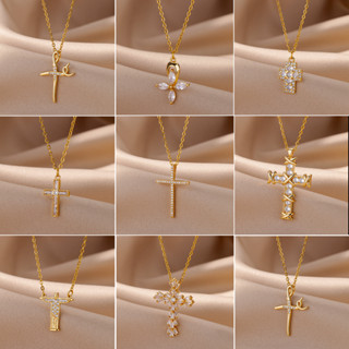 Simple Cross Pendants Necklaces Women Silver Color Chain Choker Neckla