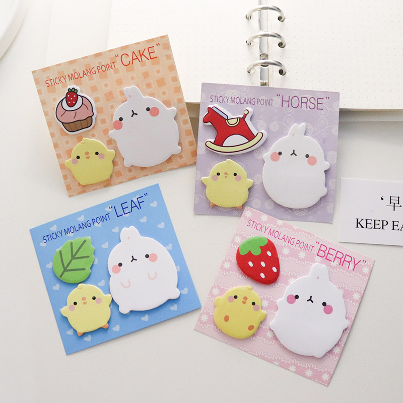 60 Pcs Kawaii Animal Sticky Notes Sticker Molang Cute Cartoon Adhesive ...