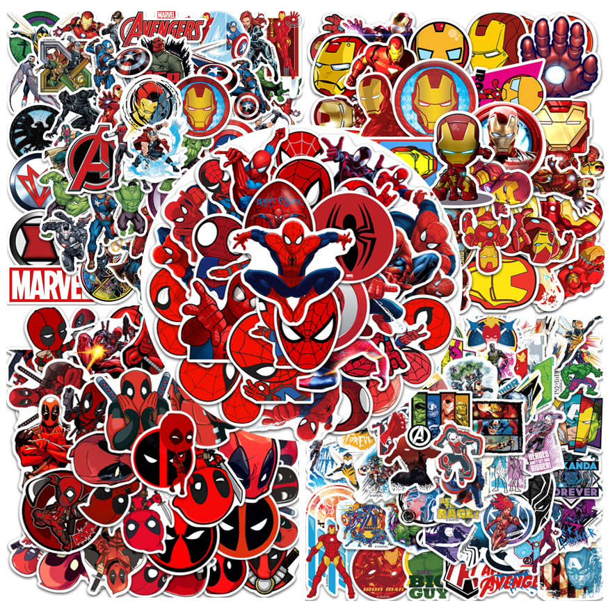 50pcs Marvel Sticker Superhero Sticker Spiderman Iron Man Thor Waterproof Sticker Diy Journal