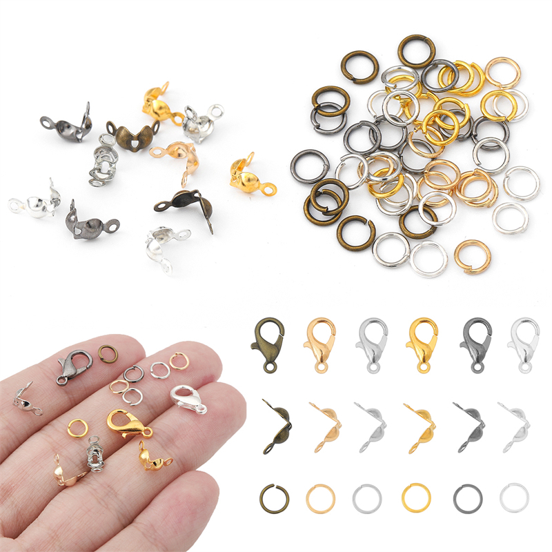 80Pcs Alloy Lobster Clasp Jump Rings Connector Clasp Crimp End Set For