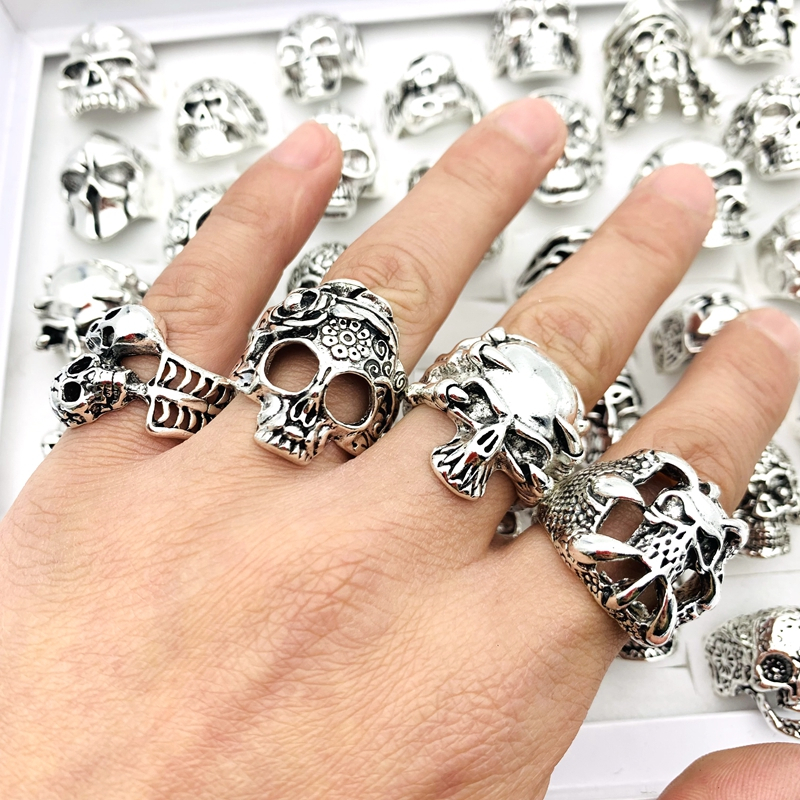Wholesale 20pcs Skull Rings For Men Skeleton Punk Style Fashion