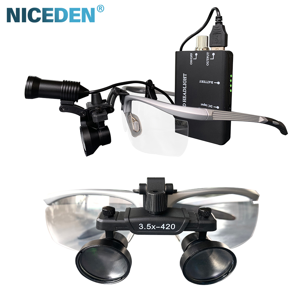 NICEDEN Dental Magnifying Glasses and Surgical Head light Packed