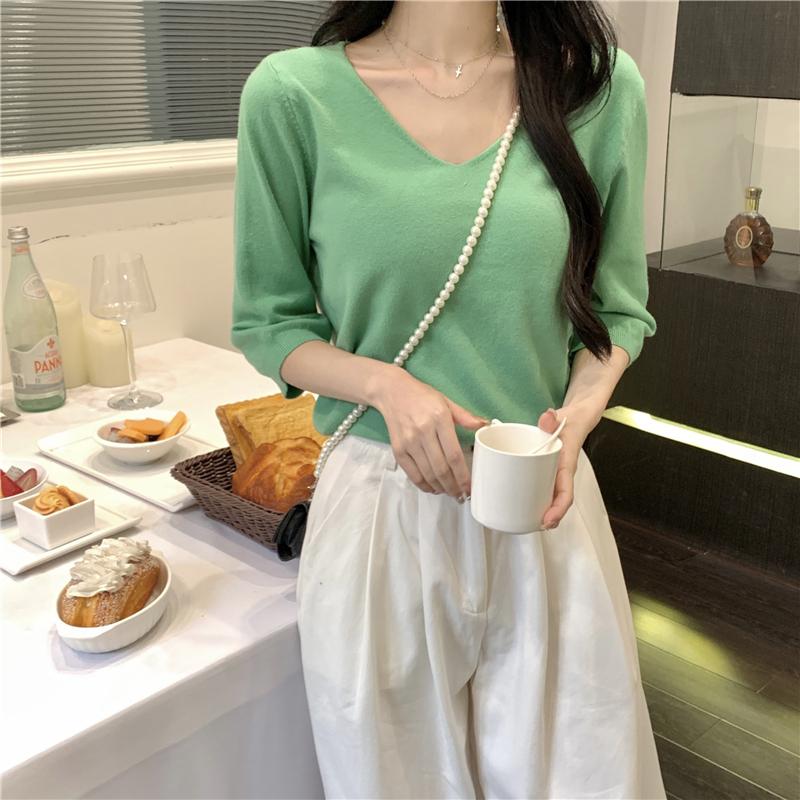 Xiaozhainv Korean Fashion Solid Color Style Slim And Versatile Style V