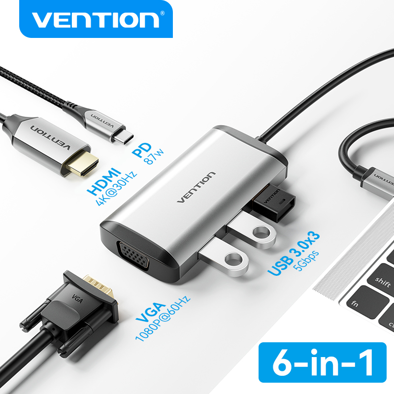 Vention Usb C To Hdmi Vga Adapter Usb C Hub With K Hdmi P Vga Usb