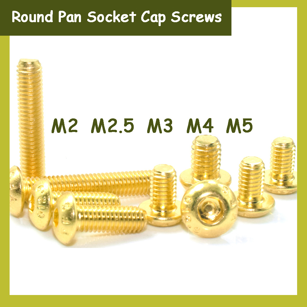 Round Pan Socket Cap Screws Gold Titanium Plated Hex Head Allen Bolt ...