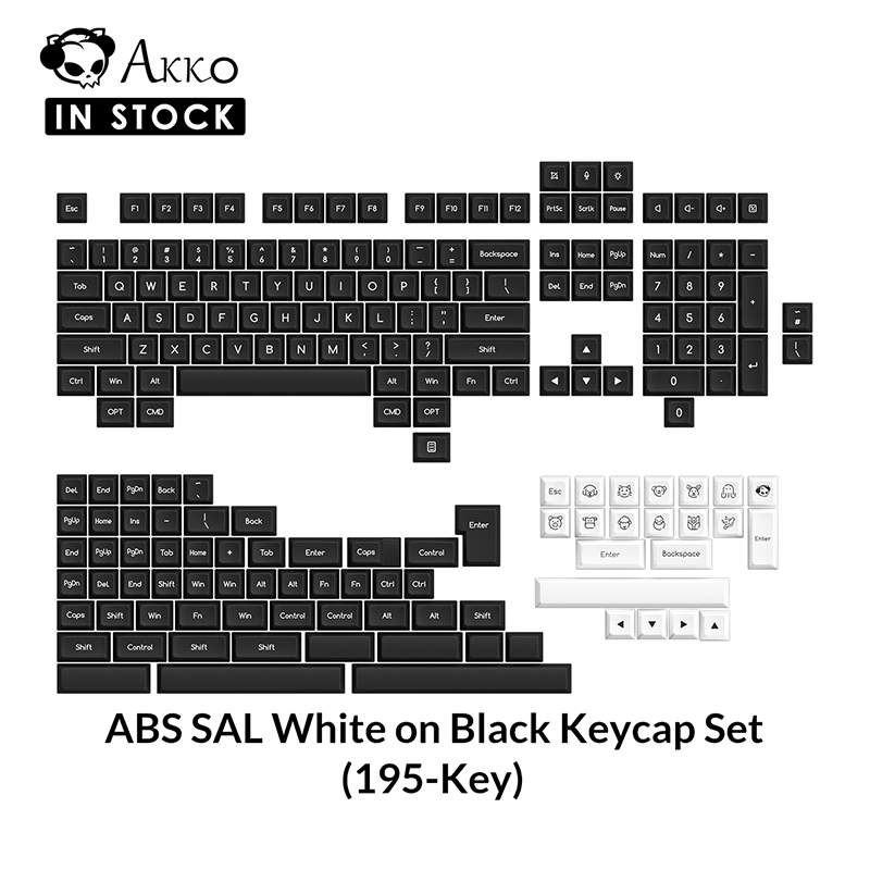 Akko WhiteonBlack Full Keycap Set, SAL Profile, 195key ABS Key Caps