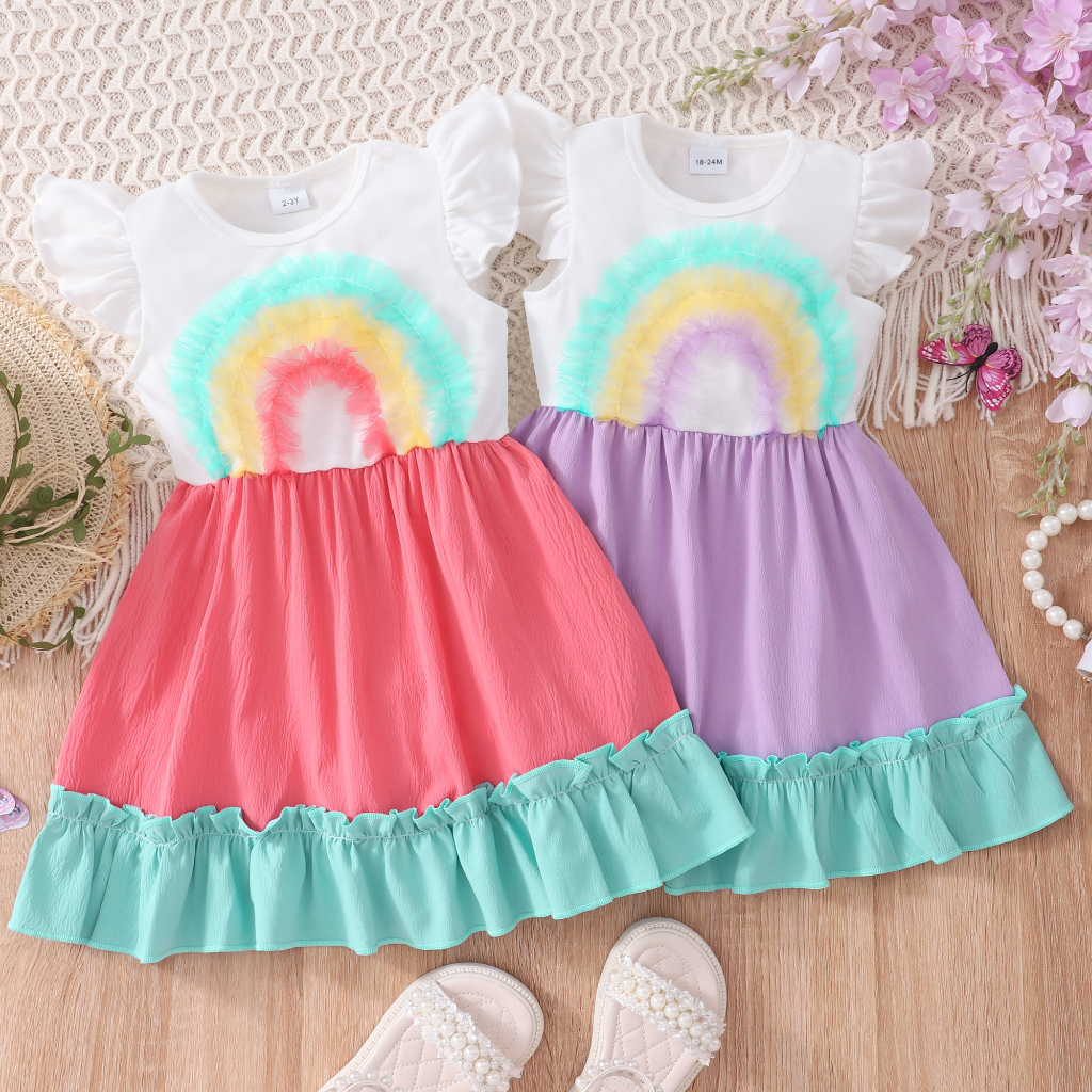 Dress Baby Girl 1-7 Years Old Rainbow Cotton Birthday Summer Short