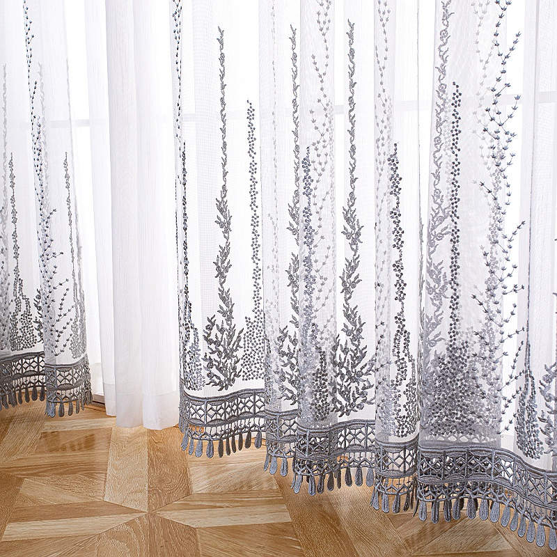 SIMPVALE 1 Panel Sheer Roman Blind - Embroidered Leaves, Rod Pocket, 120x140cm (White)