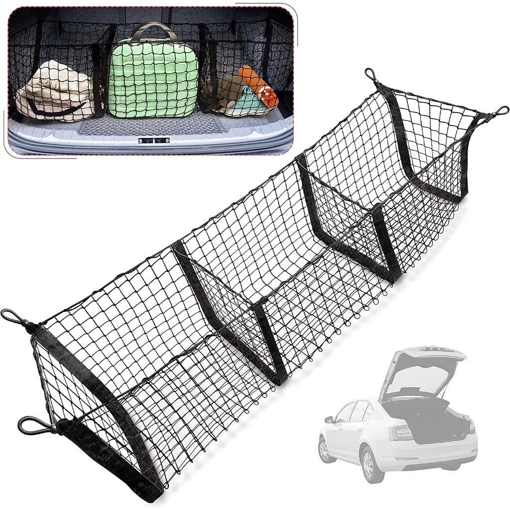 Three Pocket Cargo Net Trunk Bed Organizer – Mesh Storage Cargo Trunk ...
