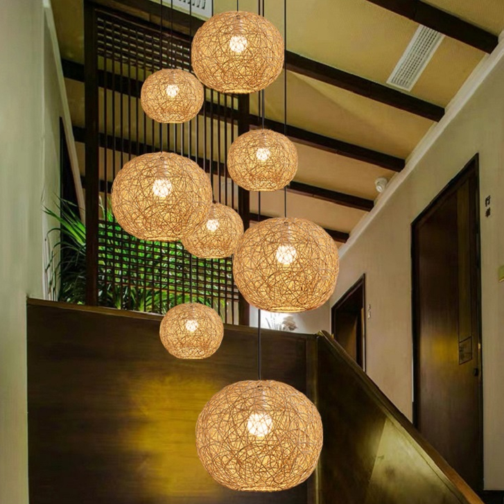 ROTAN LAMPU GANTUNG SILING RUSTIC PENDANT LIGHT FARMHOUSE RETRO BAMBOO ...