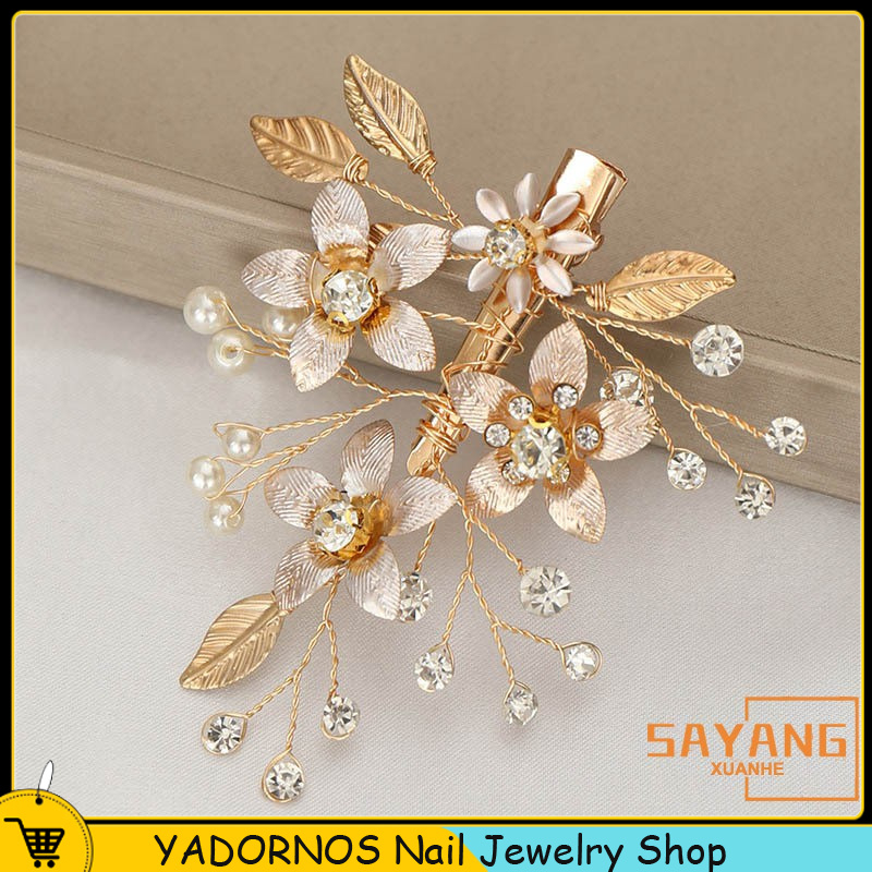 YADORNOS Bride Wedding Hair Accessories Exquisite Glod Flowers Alloy