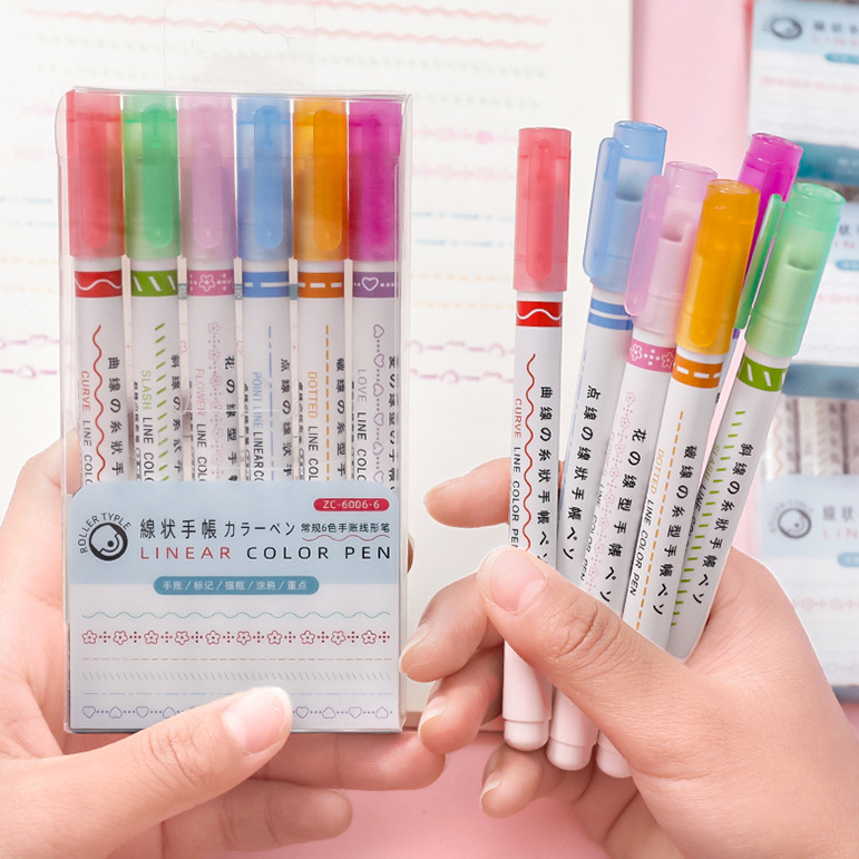 6 Pieces Flower Outline Pen Hand Account Pen Double Line Wave Colorful ...