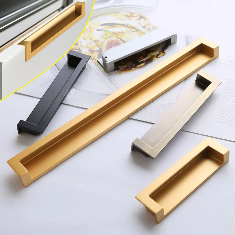 1pcs Hidden Furniture Handle Zinc Alloy Embedded Slotted Handle Sliding