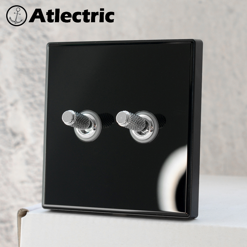 Atlectric Black Glass Panel Toggle Light Switch With LED UK Malaysia