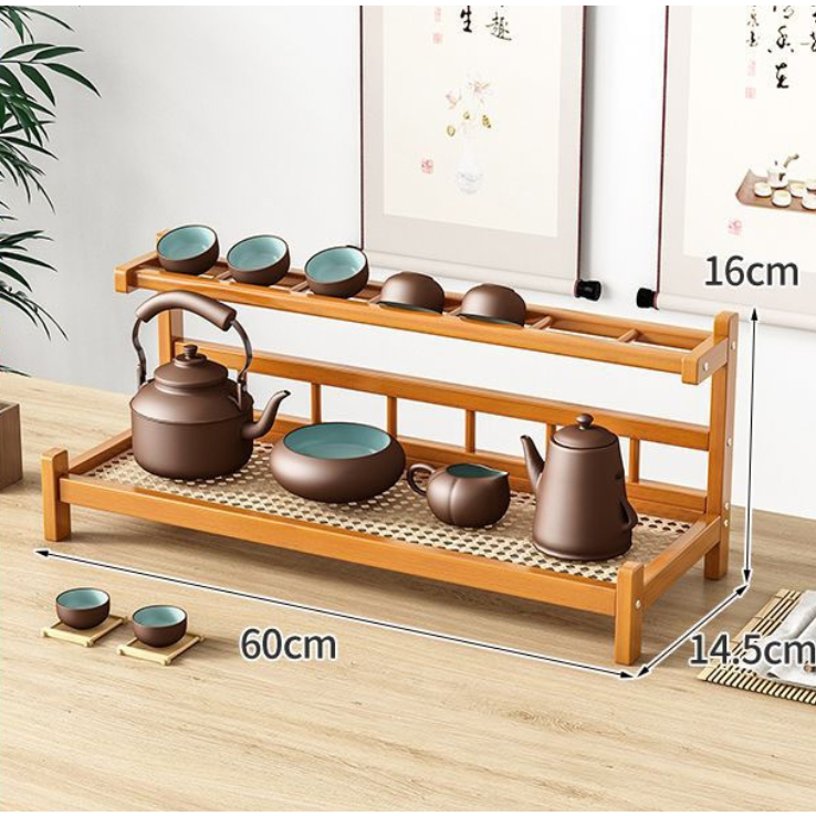 Desktop Teacup Storage Shelf Small Solid Wood Bogu Rack Chinese Style Purple Clay Pot Tea Set