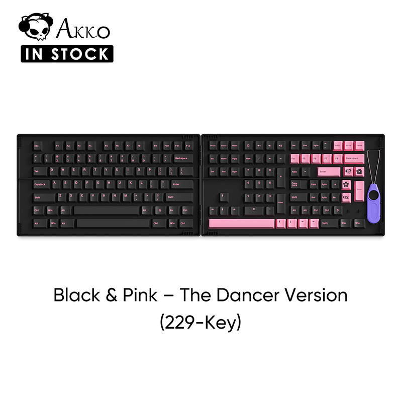 AKKO Black & Pink The Dancer Version 229-Key Keycap Set Cherry Profile ...