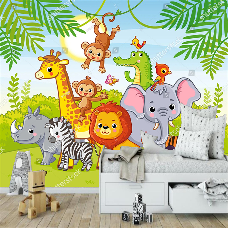 Custom Jungle Animals Wallpaper Children's Bedroom Decor Wallpaper Kid