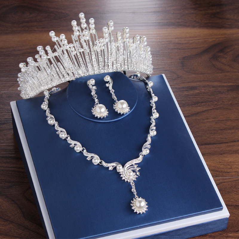 Crystal Bridal Jewelry Sets for Women Tiaras Crown Necklace Sets Bride
