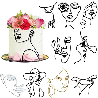 1pcs Acrylic Abstract Minimalist Lines Lady Face Cake Topper Girl Happy  Birthday Wedding Cake Toppers Party Decoration Supplies