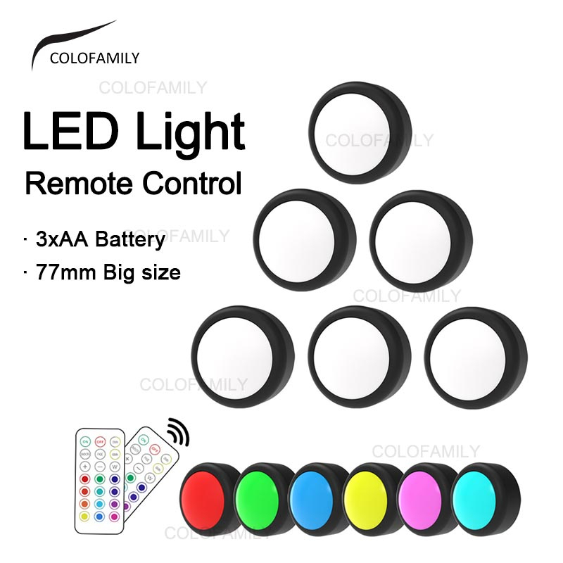 13 Colors RGB Night Light Puck Light Remote Control Wireless Smart ...