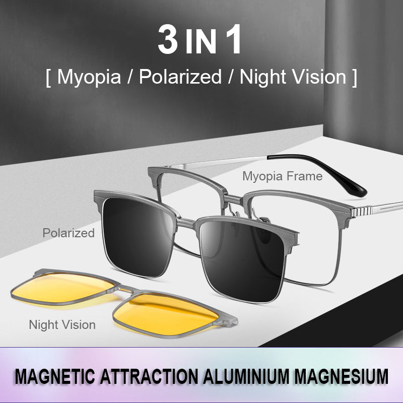 1pc Men's Polarized Photochromic Sunglasses, Aluminum-Magnesium