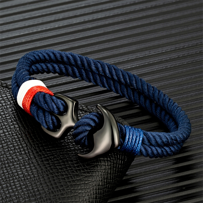 MKENDN Anchor Bracelets Men Double strand Nautical Surfer Waterproof ...