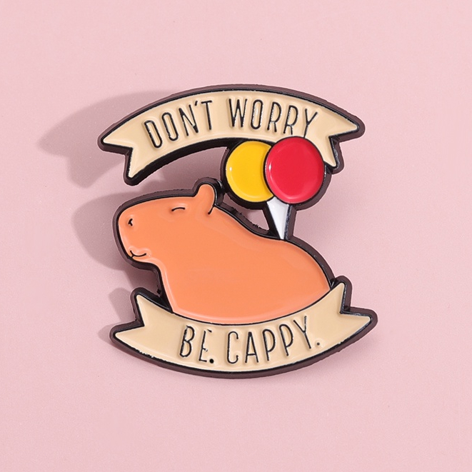 Don't Worry Be Carry Enamel Pins Funny Hippo Balloon Brooch Badges