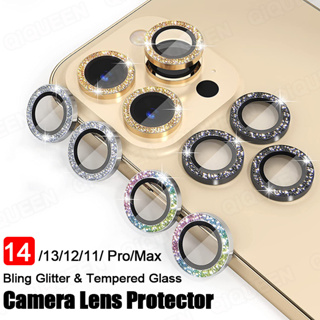 Bling Diamond Camera Lens Protector For iPhone 15 14 13 12 11 Pro Max Mini  Metal Ring Lens Tempered Glass For iPhone 15Pro Cover