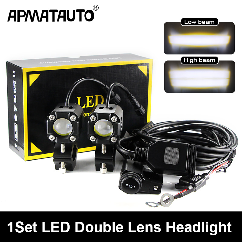 1Set X6A Led motorcycle headlight Fog Lights Double Lens Hi Lo Beam