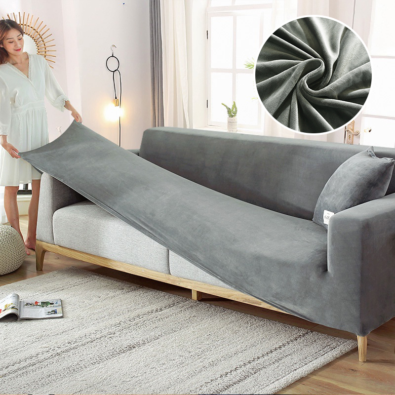【Ready Stock】Velvet Fabric Sarung Sofa Covers Elastic Sectional Couch Cover  L Shaped Sofa Case Armchair Chaise Lounge Case For Living Room
