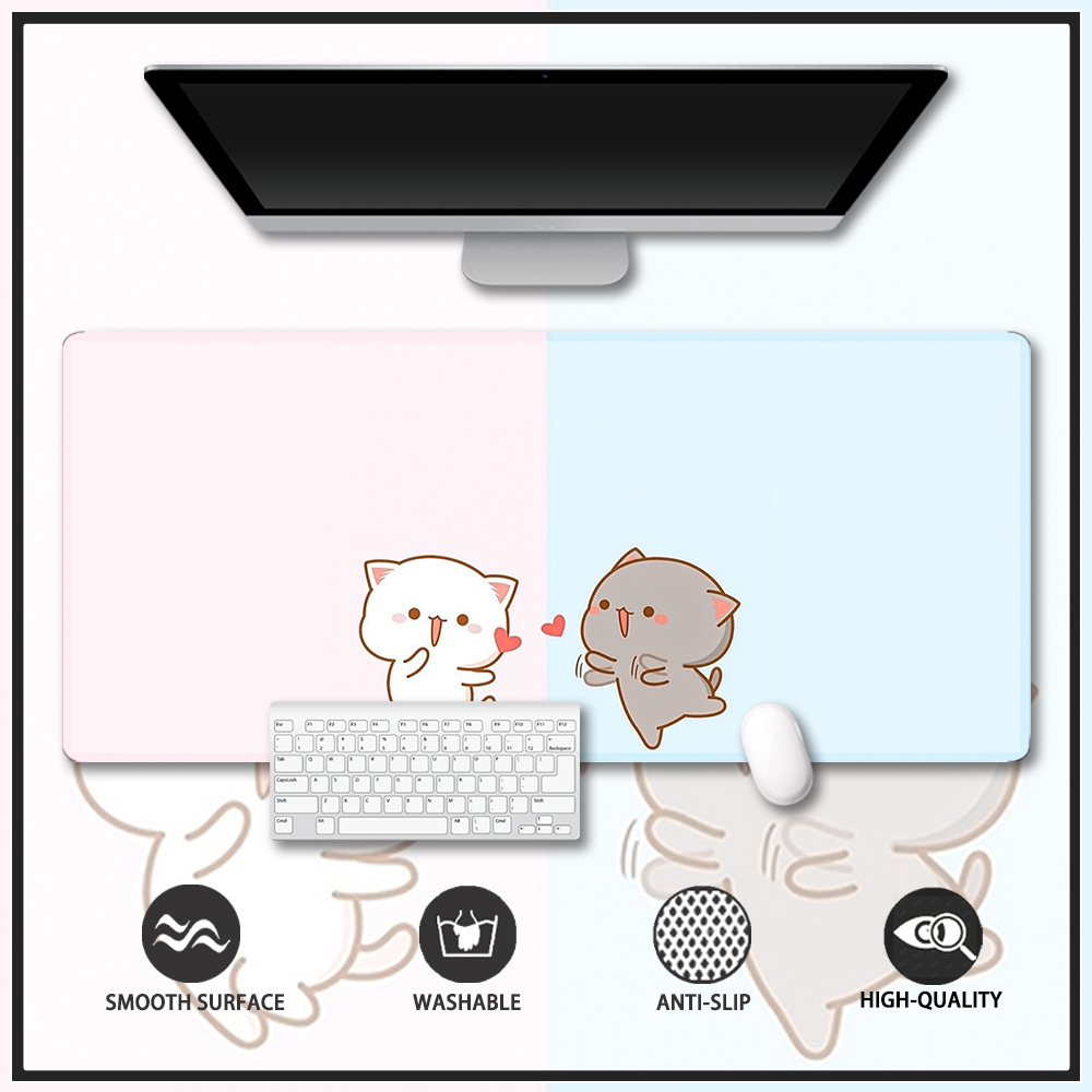 Cute Peach Mochi Cat Mouse Pad Gaming Table Mat Stitched Edge Rubber Extended Mousepad Large