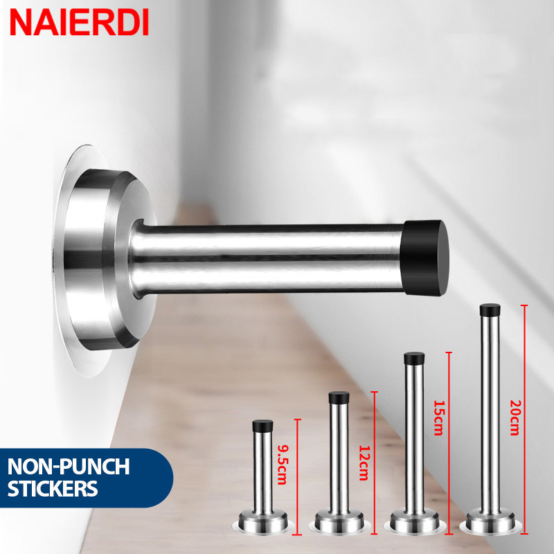 NAIERDI Rubber Stainless Steel Door Stopper Bathroom Door Stop Heavy Duty Wall Mount Bumper Non