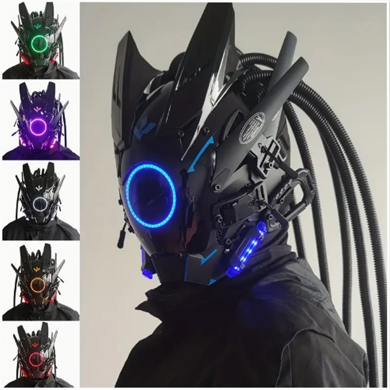 New Personalized Pipe Black cyberpunk Mask Round Light Wing LED ...