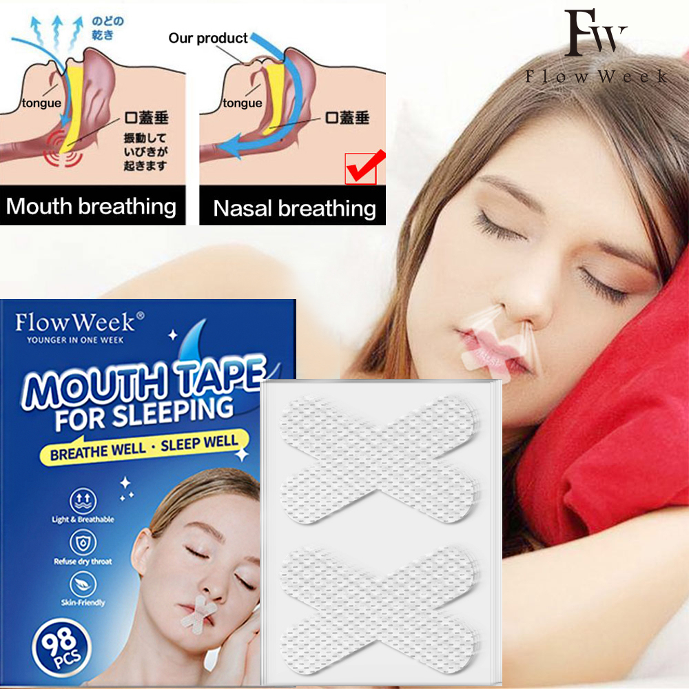 FlowWeek 98Pcs Mouth Tape for Sleeping Anti Drool AntiSnoring Stickers