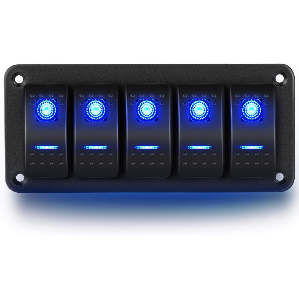 5 Gang Aluminum Rocker Switch Panel Toggle Dash 5 Pin ON/Off Pre-Wired ...