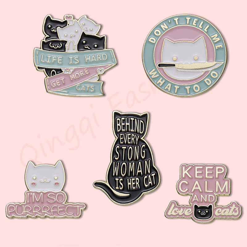 Funny Cat Enamel Pin Quotes Cat Brooch Badges Lapel Pin Cute Kitten