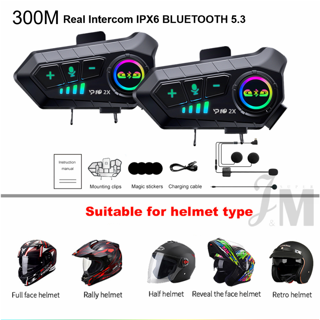 Helmet Bluetooth 5.3 IPX6 Helmet Headset Motorcycle Headset Is Suitable for Front and