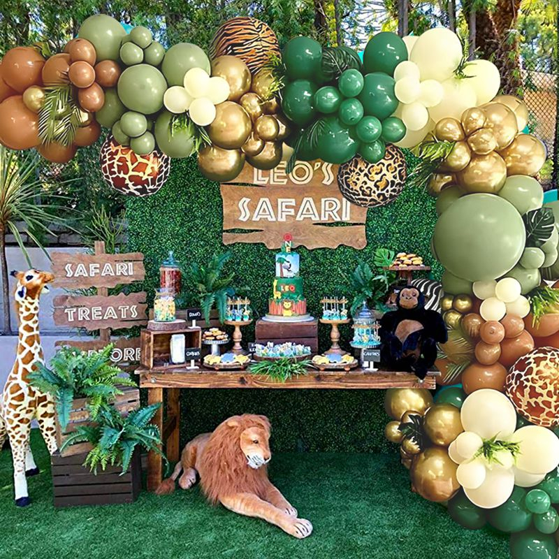 156PCS Jungle Green Brown Jungle Balloon Garland Arch Kit Tropical ...