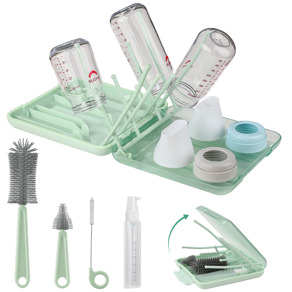 6 in 1 Baby Bottle Brush Set with Travel Bottle Drying Racks,360