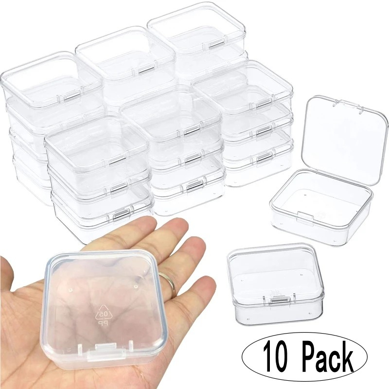 10PCS Mini Storage Box Transparent Square Plastic Box Earrings Jewelry ...