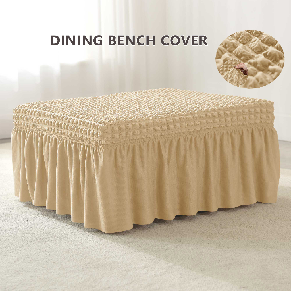 FORCHEER Dining Bench Cover with Skirt Seersucker Long Bench Cover All