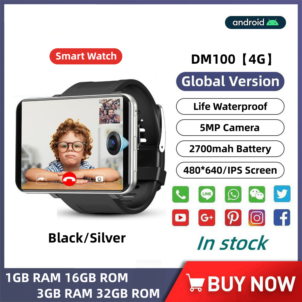 DM100 4G Smart Watch Android 7.1 3GB+32GB 2.86inch Screen Support SIM Card  GPS WiFi 2700mAh Big Battery SmartWatch Men Women