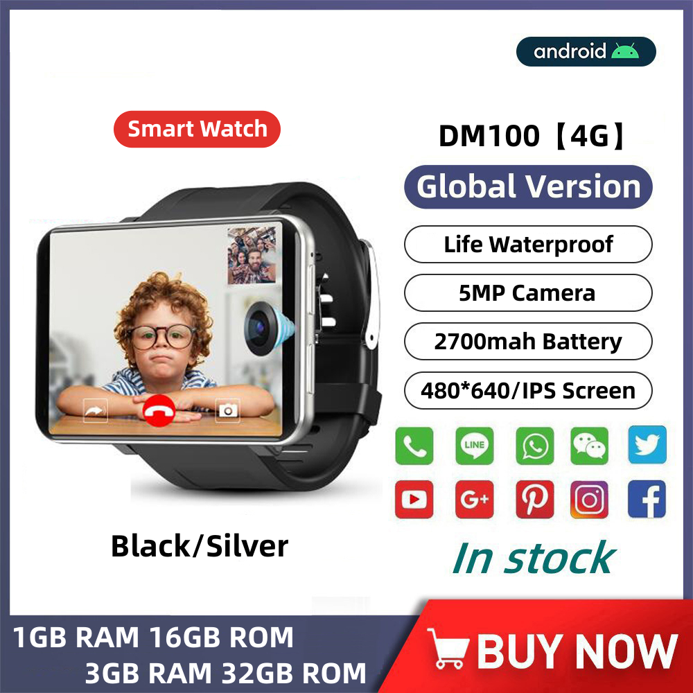 DM100 4G 2.86 Inch Screen Smart Watch Android 7.1 OS Phone 3GB