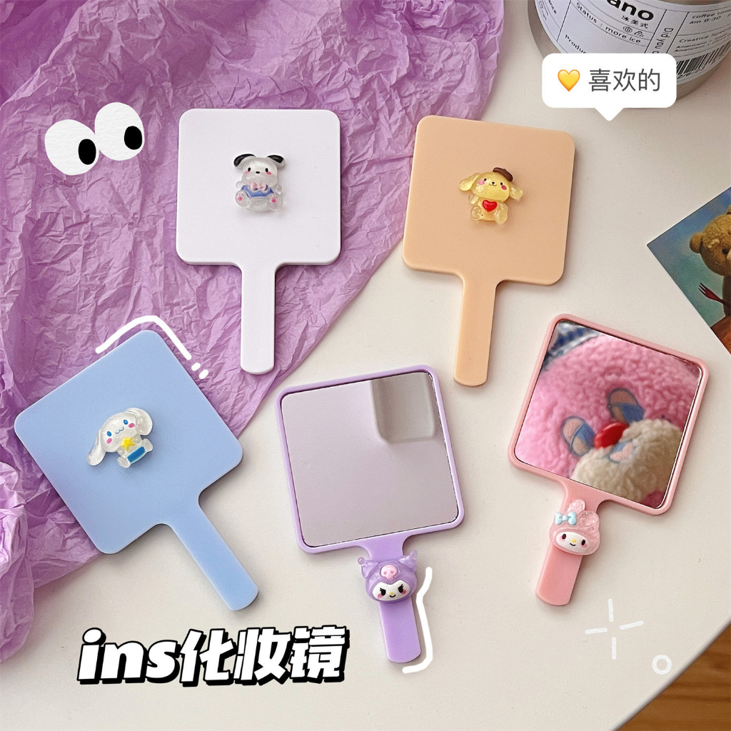 ins wind Melody cartoon small round mirror cinnamon dog girl heart