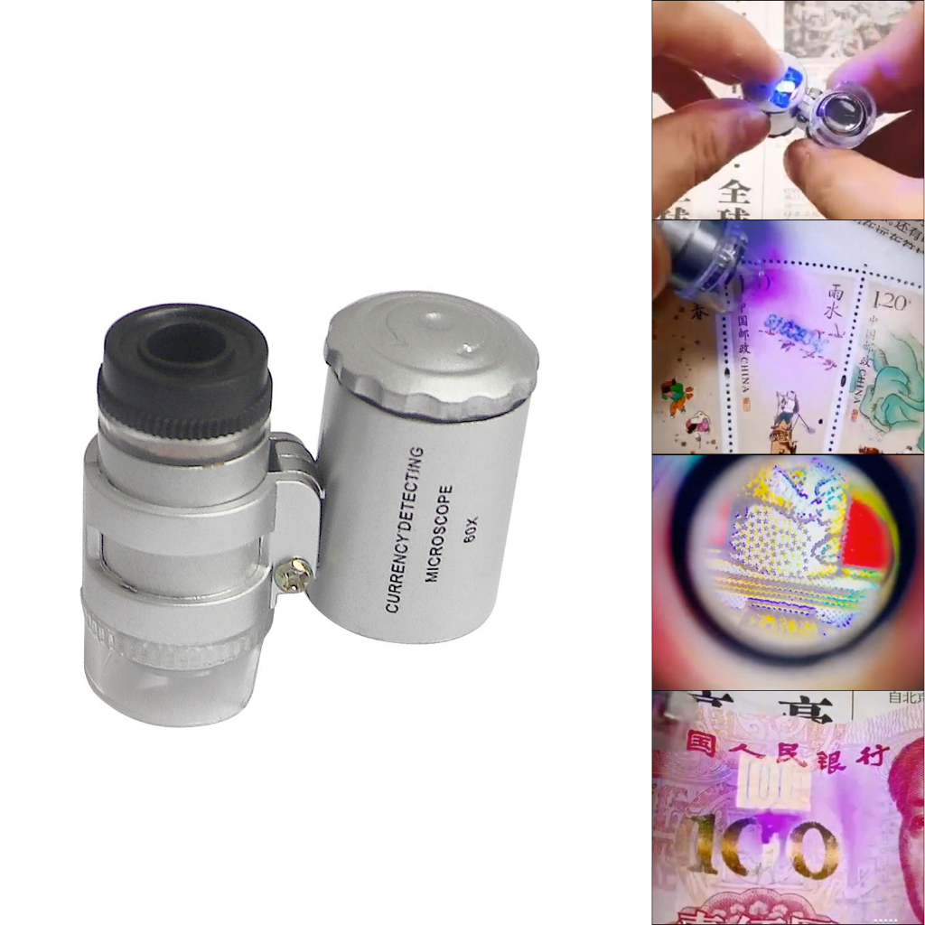 Pocket Jewelry Magnifier with LED Light, including Mini 60x Microscope ...
