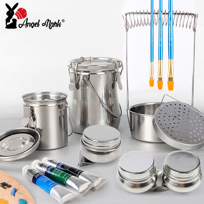Art Painting Palette Pen-Washing Bucket Stainless Steel Sealed Portable ...