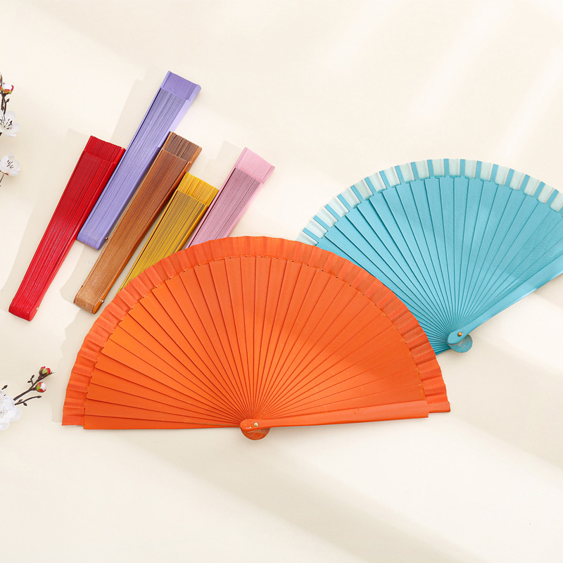 Pure Wood Folding Fan Retro Solid Color DIY Simple Hand Fan Wedding ...