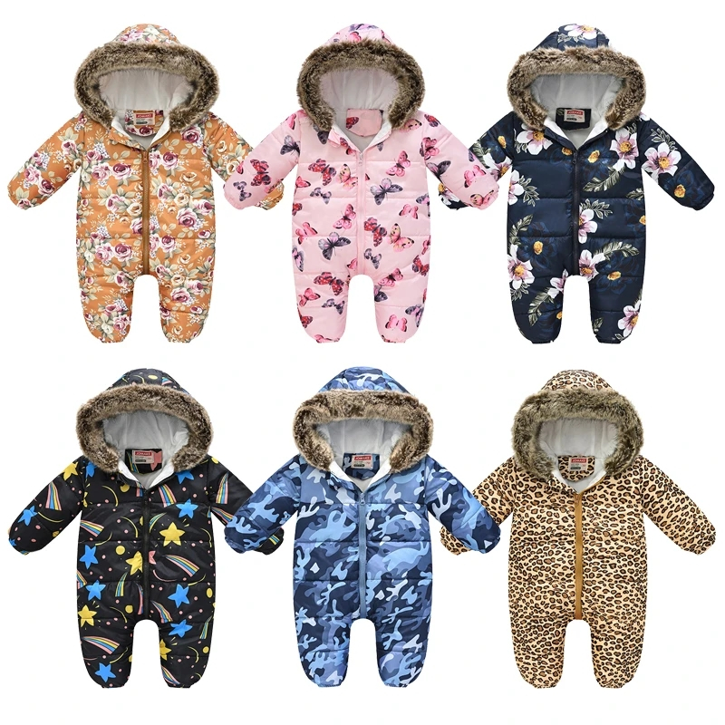 New Winter Keep Warm Baby Rompers Hooded Zipper Fur Collar Fashion Baby ...